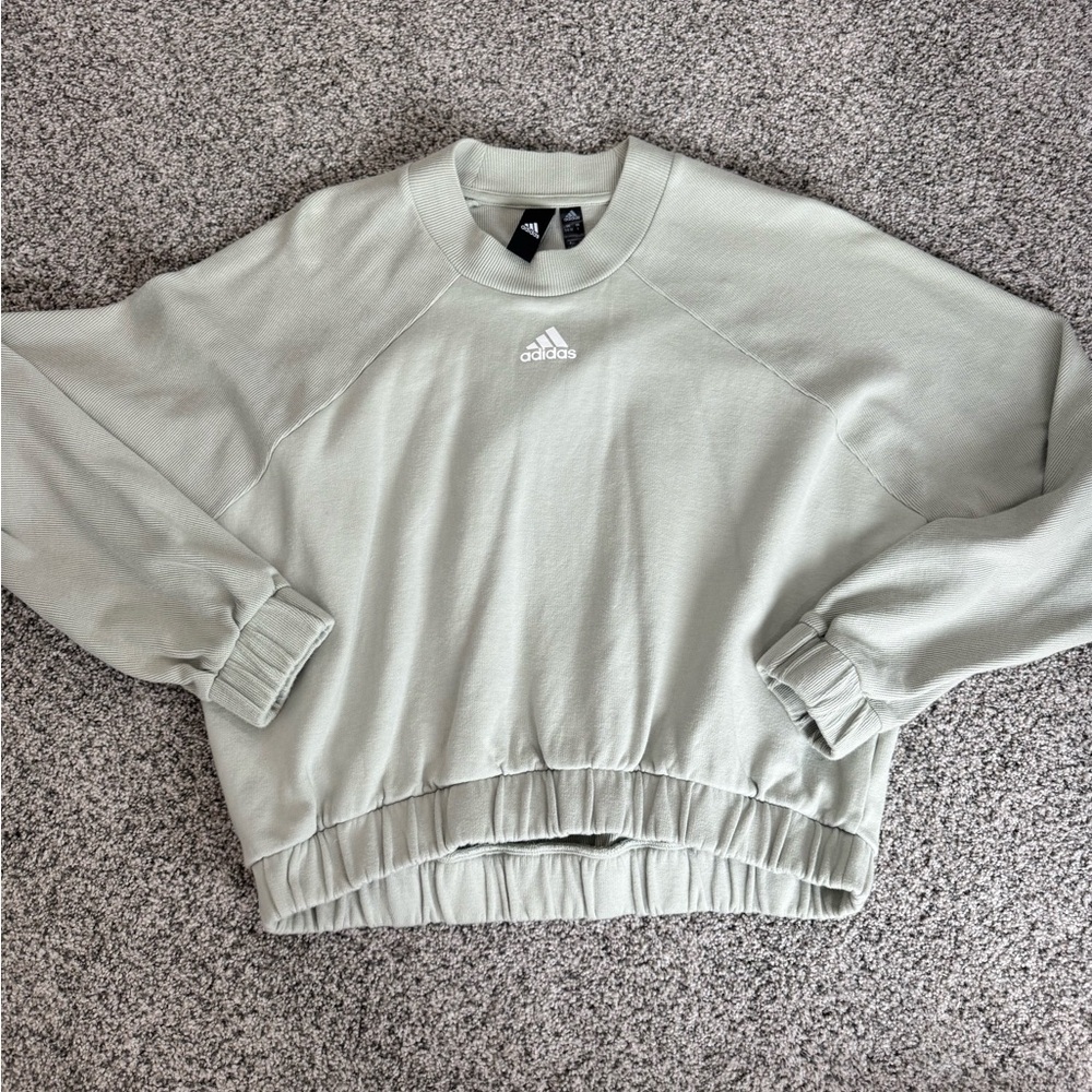 adidas Women's Sage Green Cropped Crew Sweatshirt